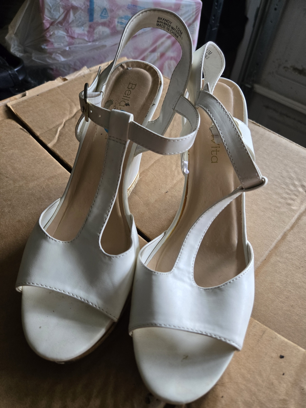 Bella Vita White T-Strap Peep Toe Slingback Heels